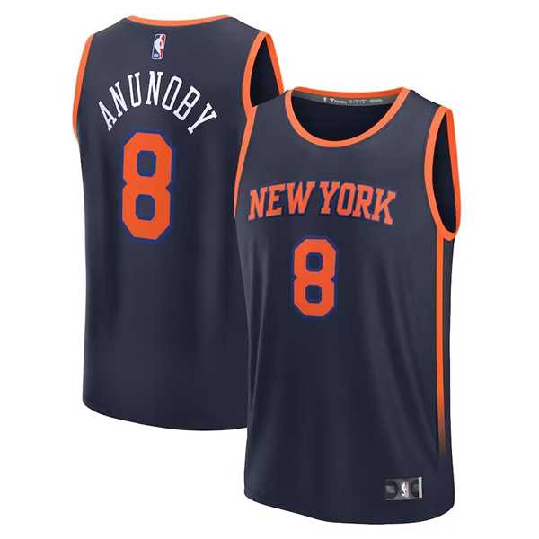 Men%27s New York Knicks #8 OG Anunoby Navy Statement Edition Stitched Basketball Jersey Dzhi
